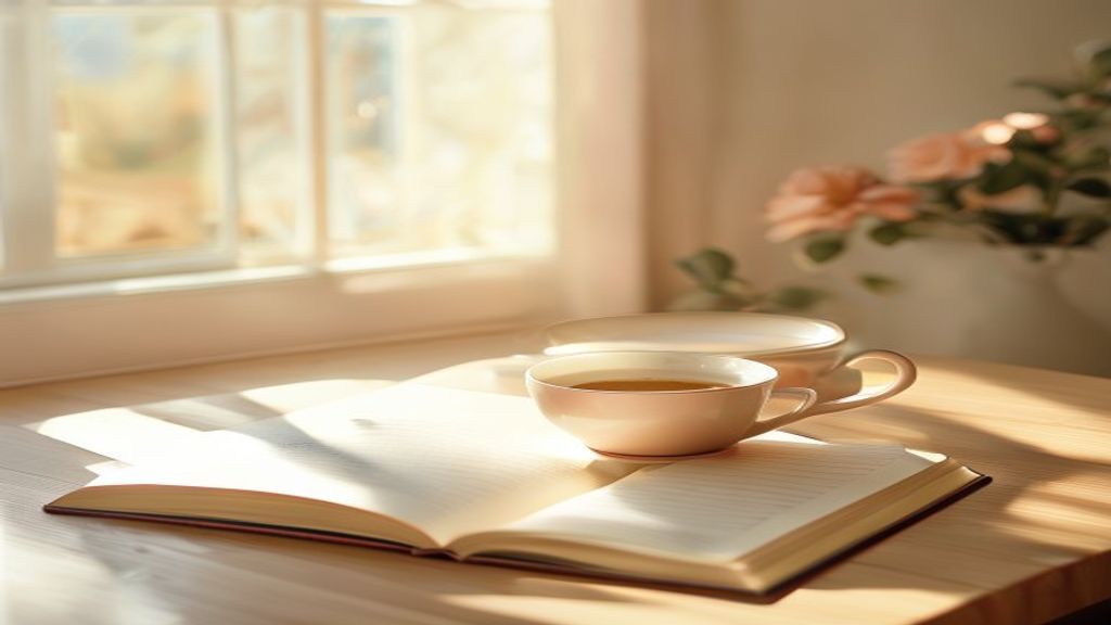 Bright morning workspace with coffee and journal for activity planning